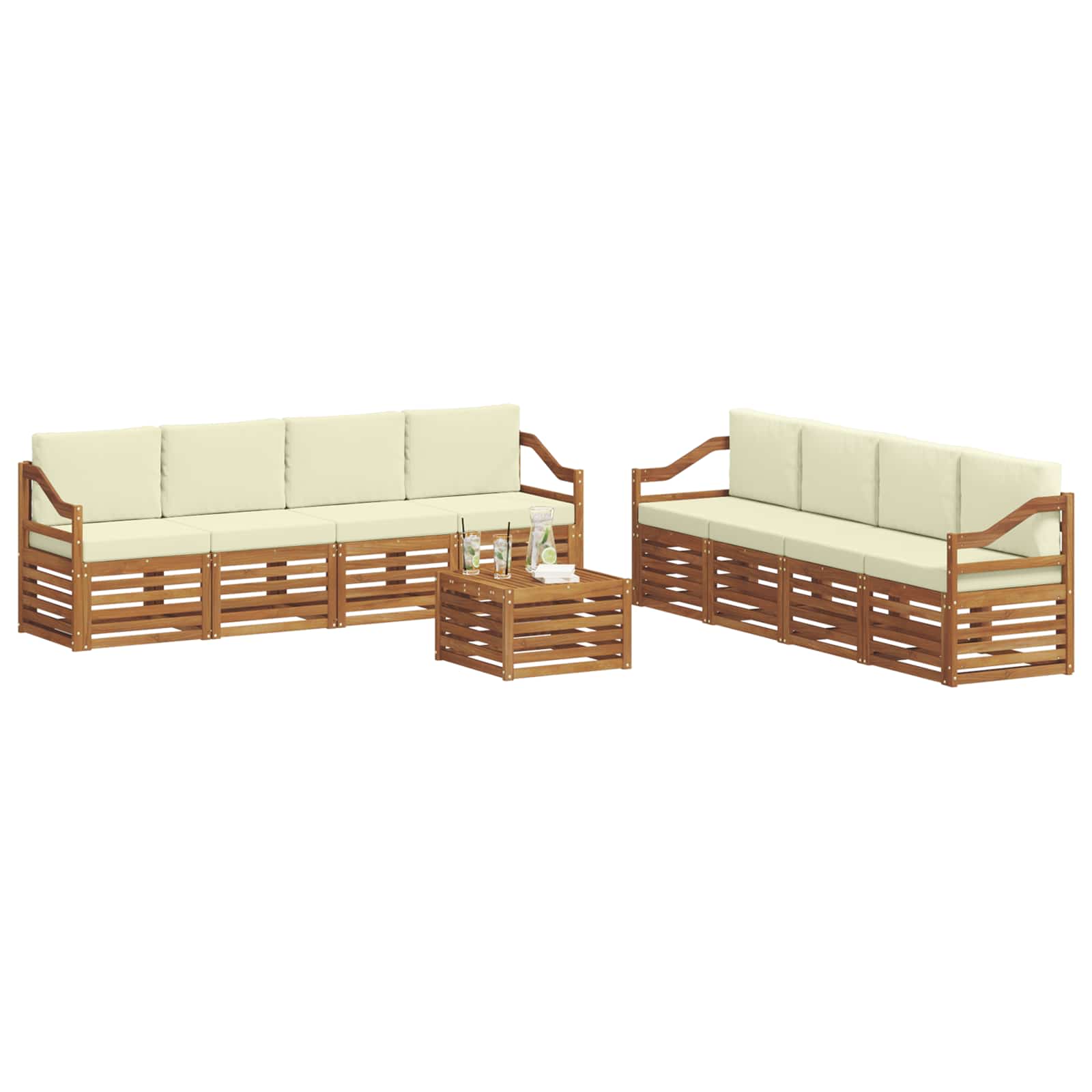 Sofagarnituren 9 pcs Natur und Creme Massivholz Akazie