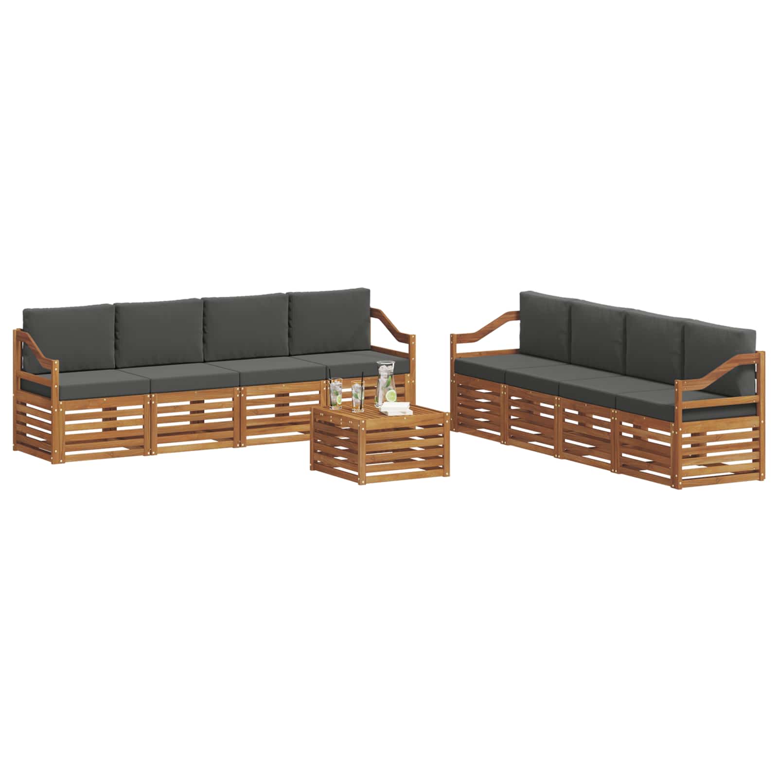 Sofagarnituren 9 pcs Natur und Anthrazit Massivholz Akazie