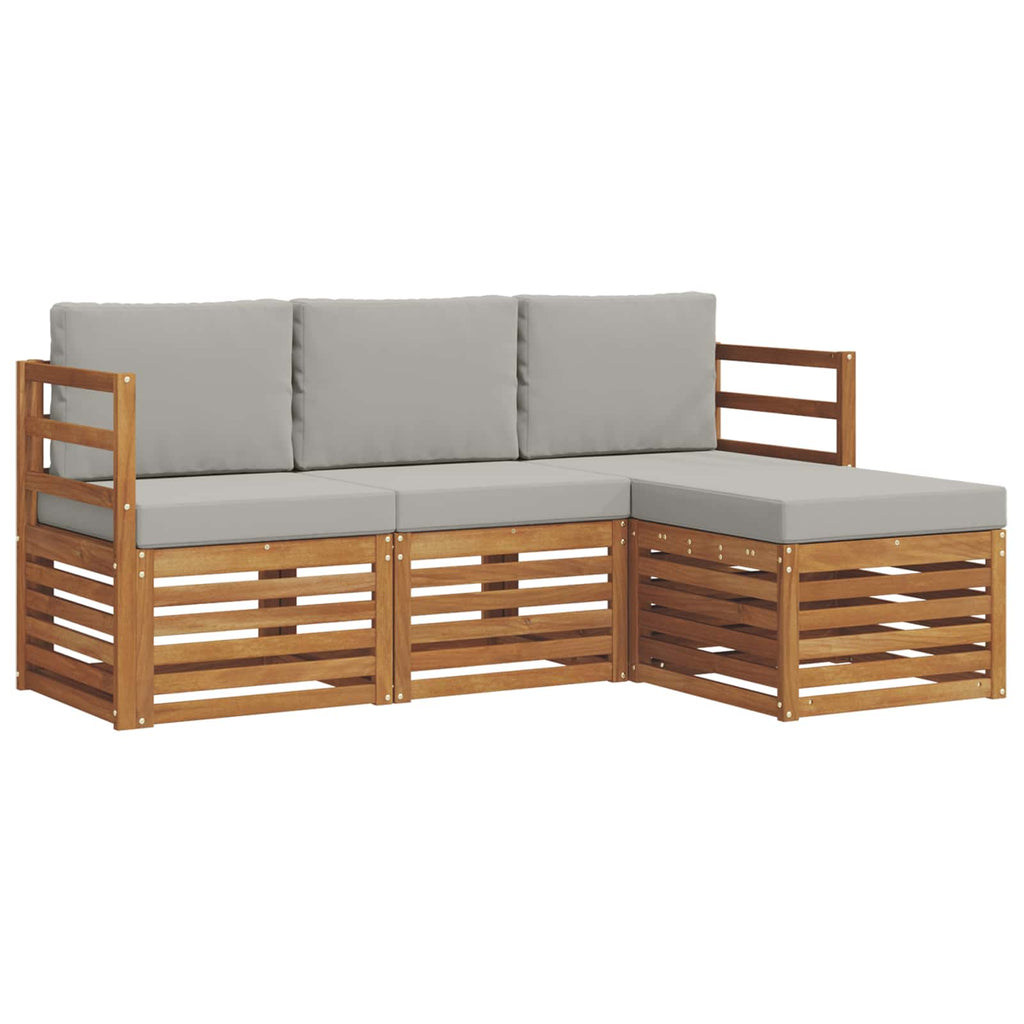 Outdoor-Sofagarnitur mit Kissen 4 pcs Natürlich und Hellgrau
