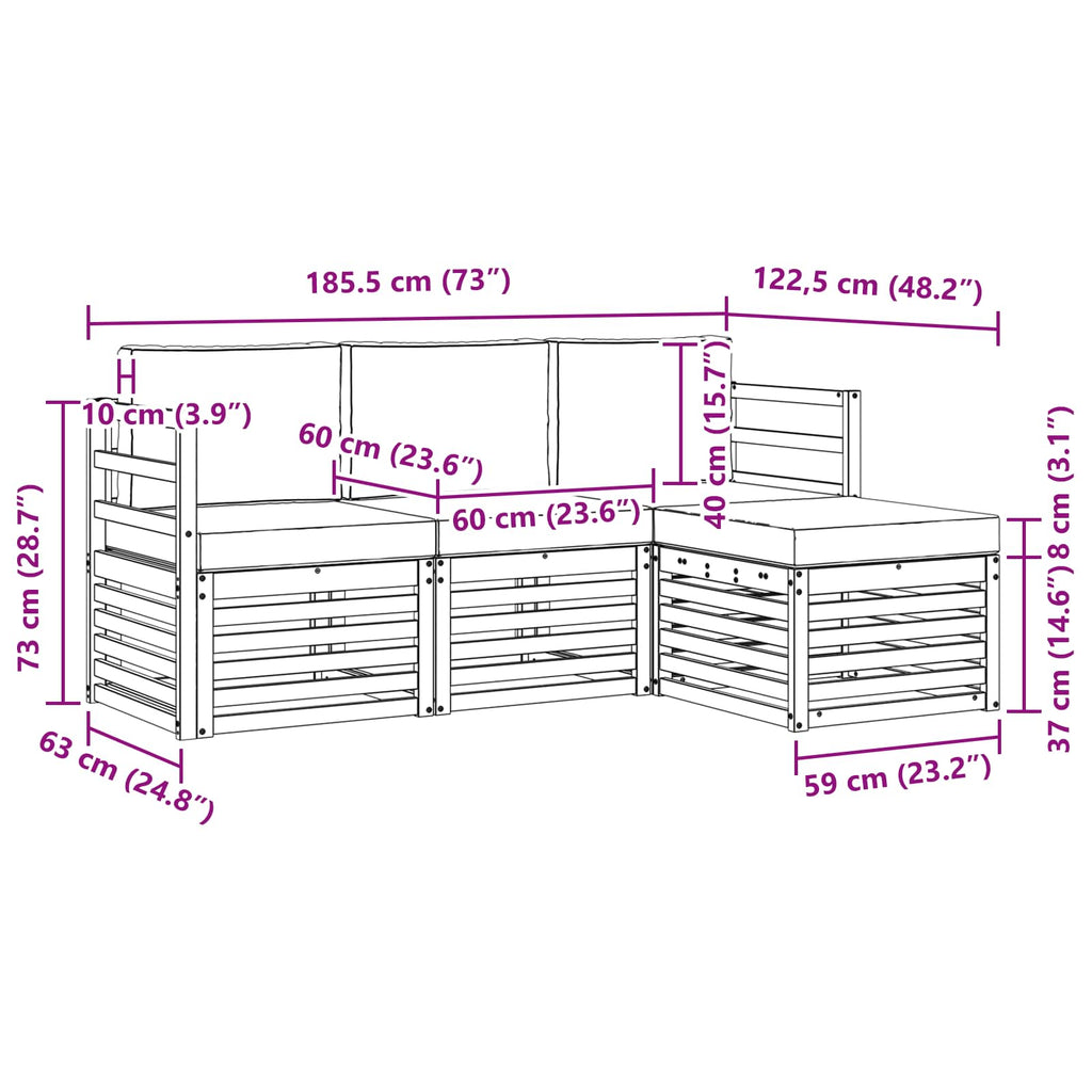 Outdoor-Sofagarnitur mit Kissen 4 pcs Natürlich und Hellgrau