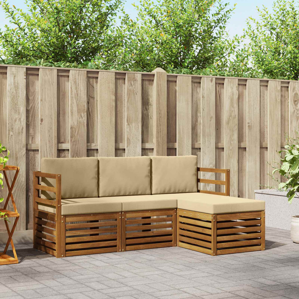 Outdoor-Sofagarnitur mit Kissen 4 pcs Natur und Beige