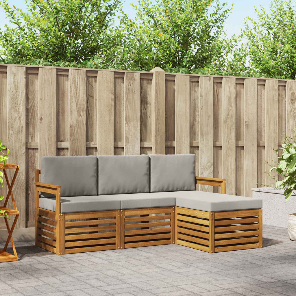 Outdoor-Sofagarnitur mit Kissen 4 pcs Natürlich und Hellgrau