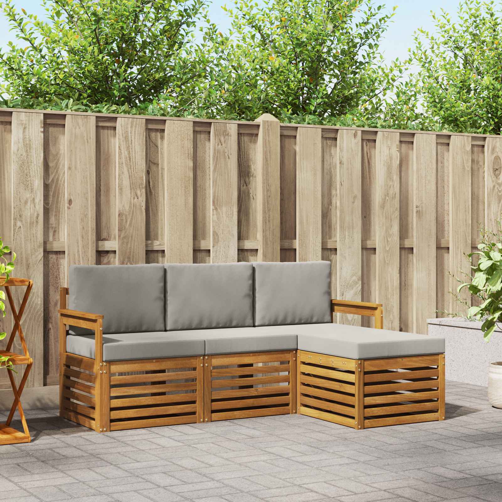 Outdoor-Sofagarnitur mit Kissen 4 pcs Natürlich und Hellgrau