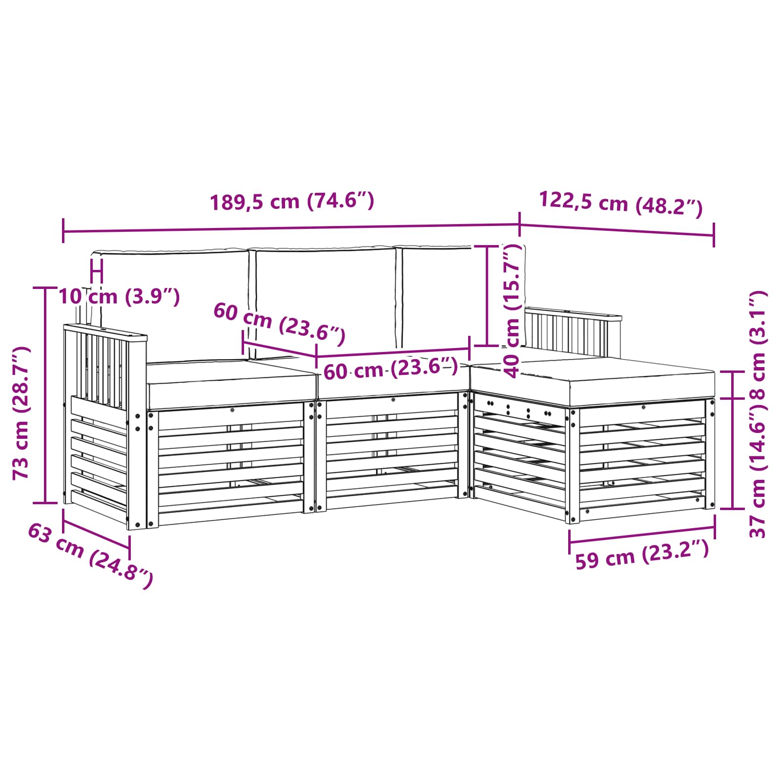 Outdoor-Sofagarnitur mit Kissen 4 pcs Natur und Anthrazit