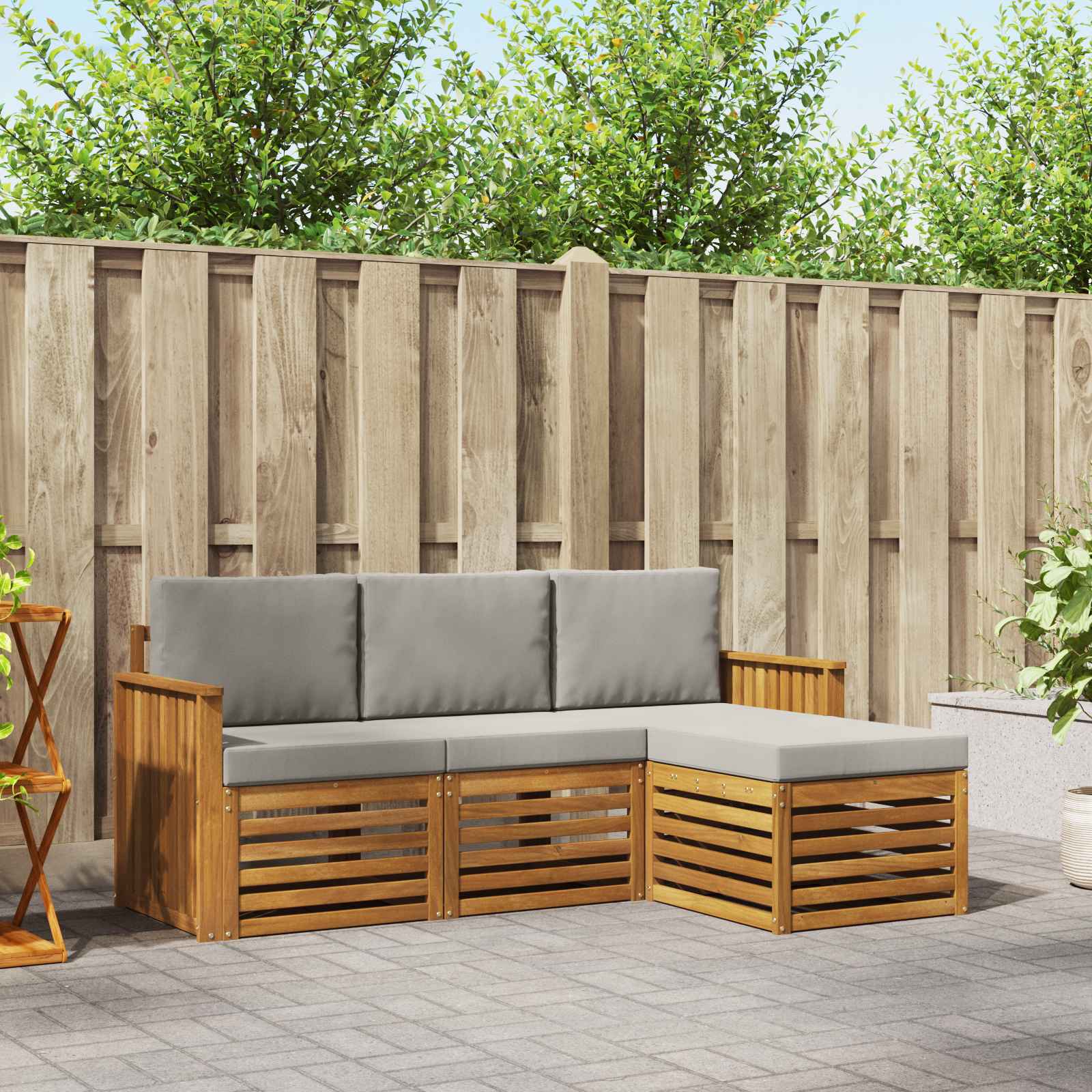 Outdoor-Sofagarnitur mit Kissen 4 pcs Natürlich und Hellgrau
