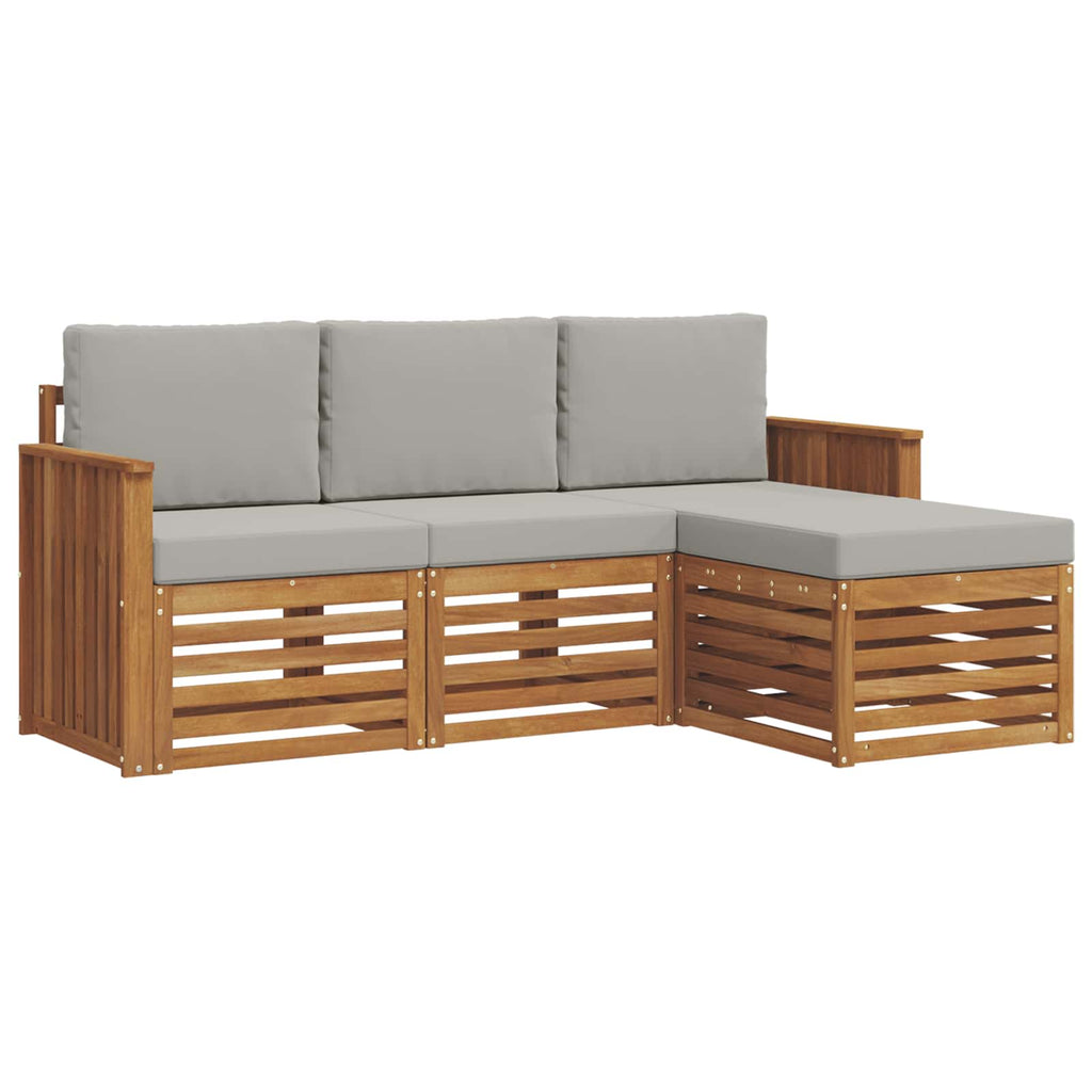 Outdoor-Sofagarnitur mit Kissen 4 pcs Natürlich und Hellgrau