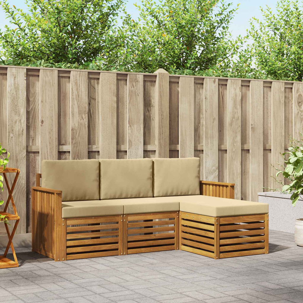 Outdoor-Sofagarnitur mit Kissen 4 pcs Natur und Beige