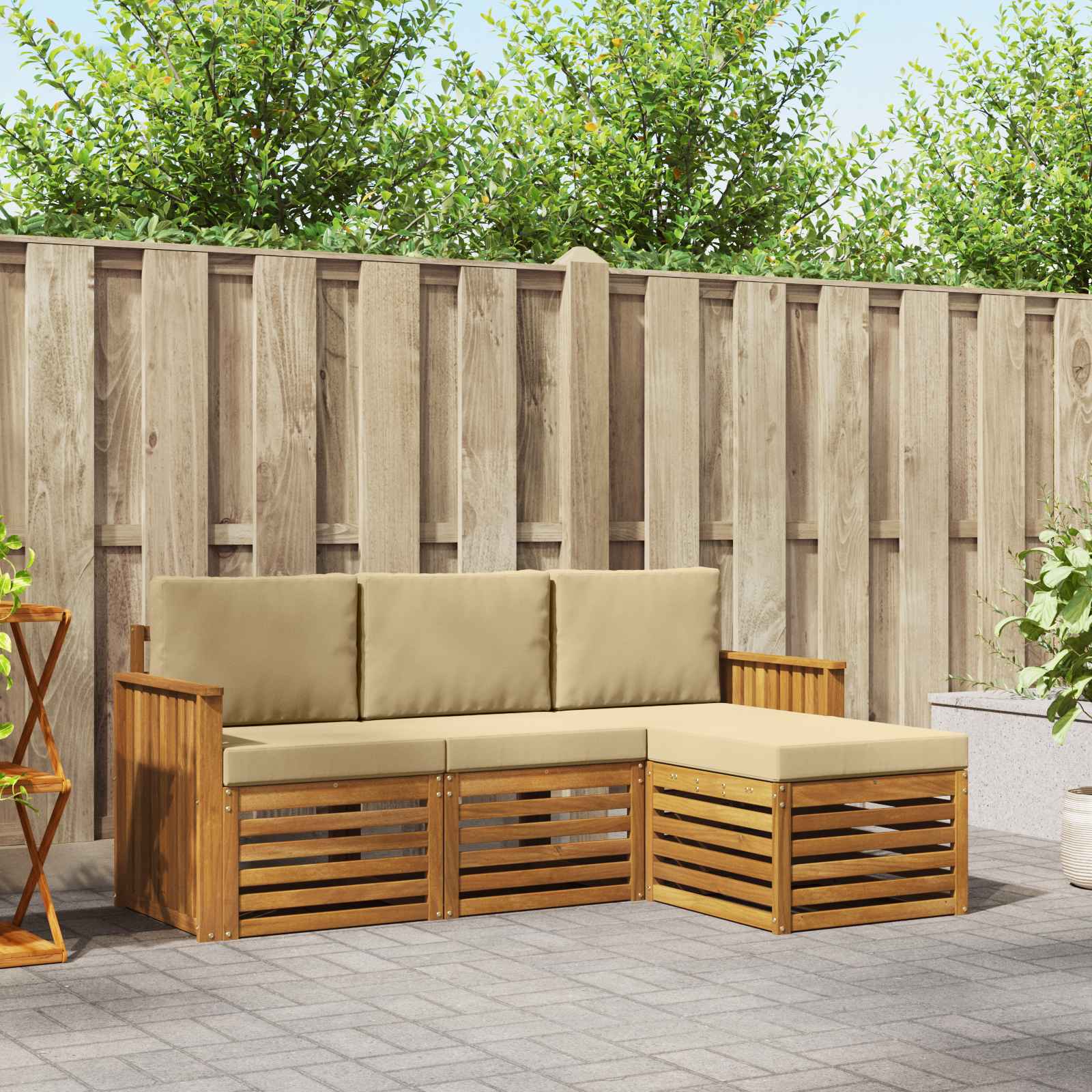 Outdoor-Sofagarnitur mit Kissen 4 pcs Natur und Beige