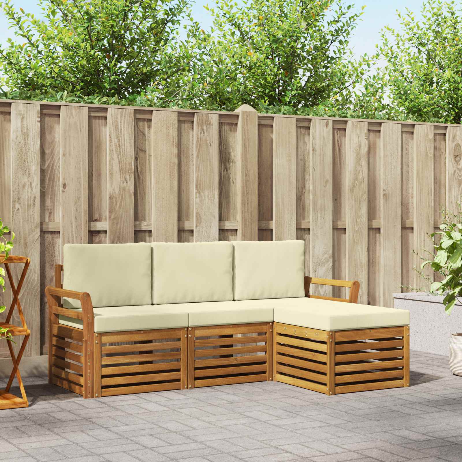 Outdoor-Sofagarnitur mit Kissen 4 pcs Natur und Creme