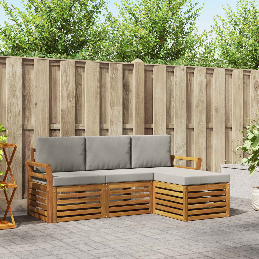 Outdoor-Sofagarnitur mit Kissen 4 pcs Natürlich und Hellgrau