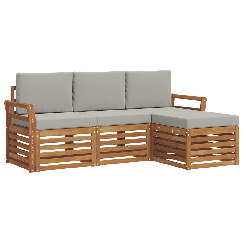 Outdoor-Sofagarnitur mit Kissen 4 pcs Natürlich und Hellgrau