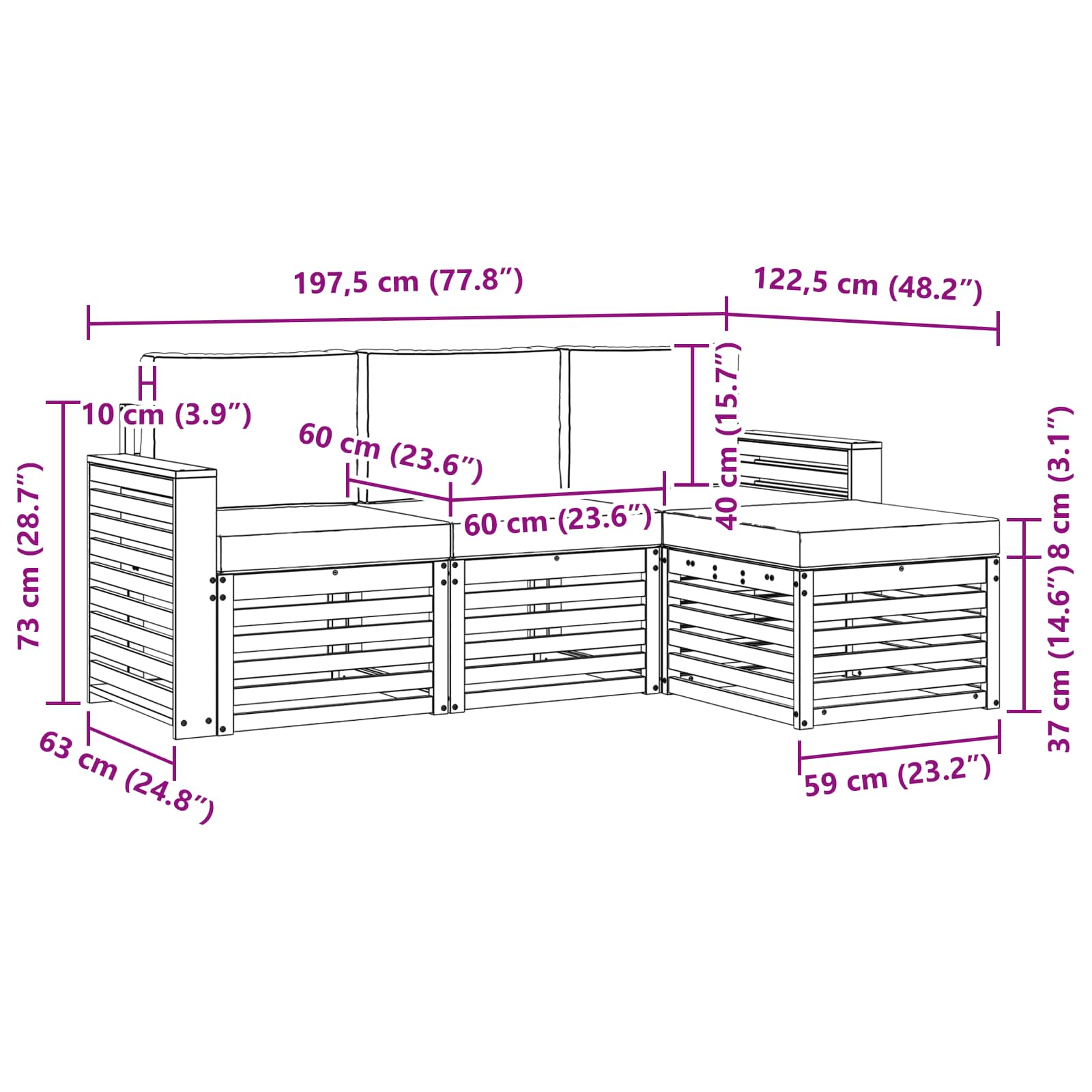 Outdoor-Sofagarnitur mit Kissen 4 pcs Natur und Creme