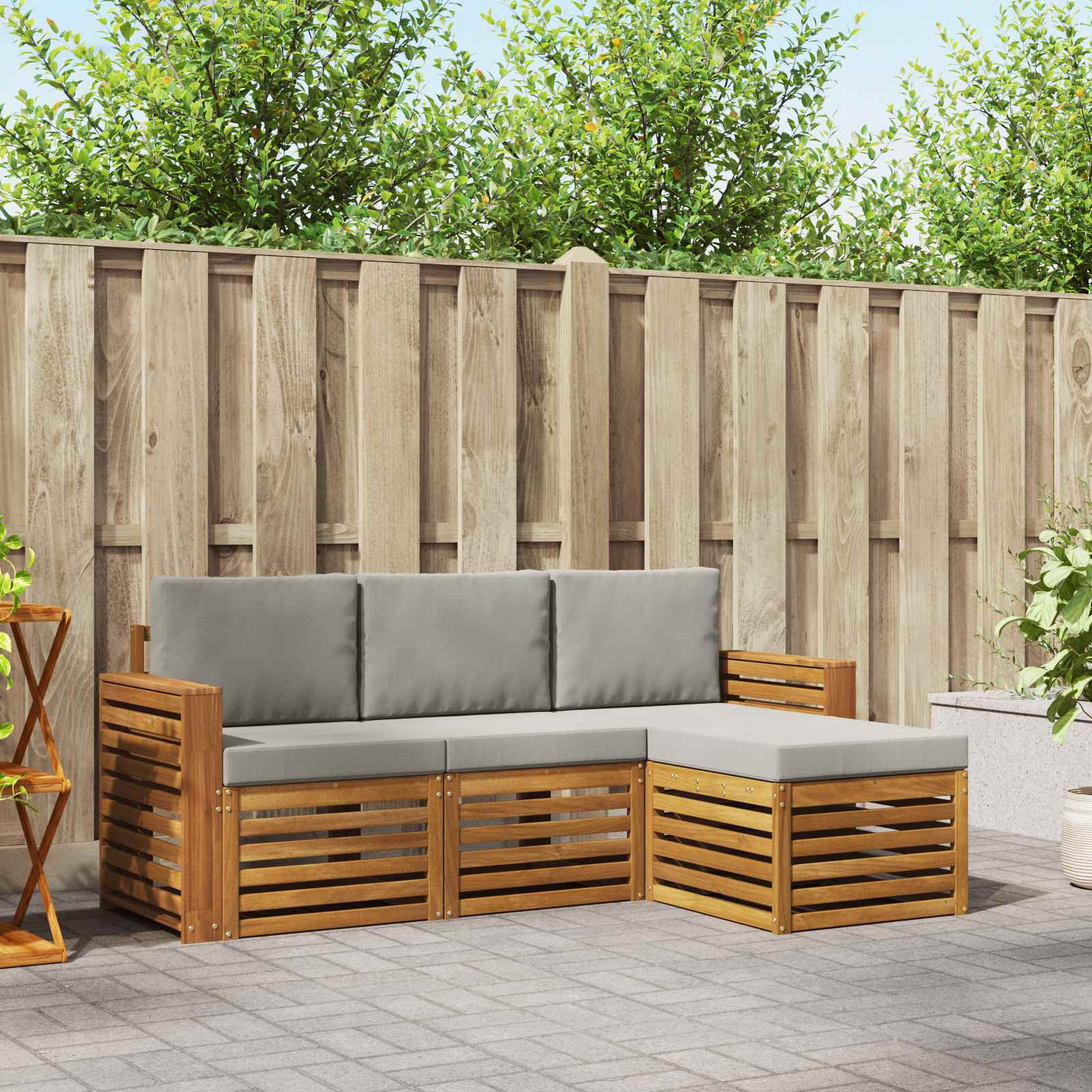 Outdoor-Sofagarnitur mit Kissen 4 pcs Natürlich und Hellgrau