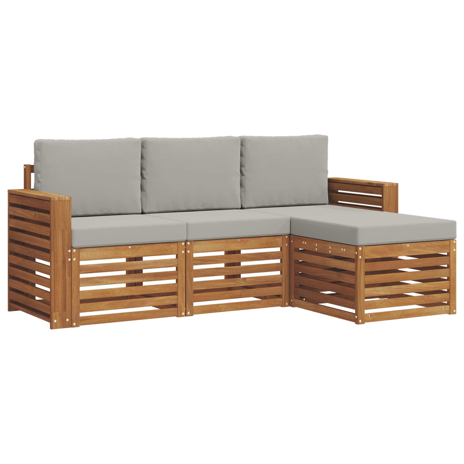 Outdoor-Sofagarnitur mit Kissen 4 pcs Natürlich und Hellgrau