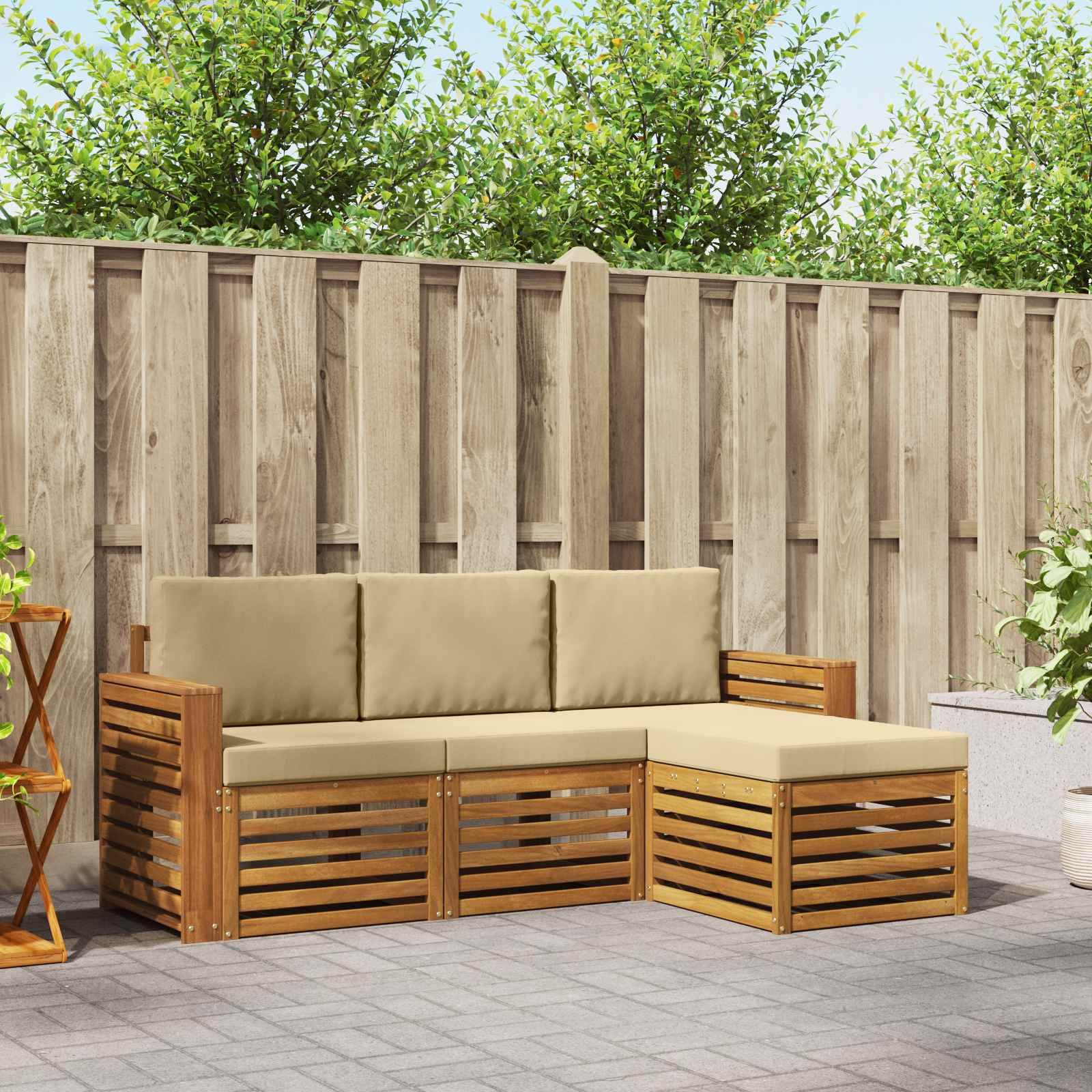 Outdoor-Sofagarnitur mit Kissen 4 pcs Natur und Beige