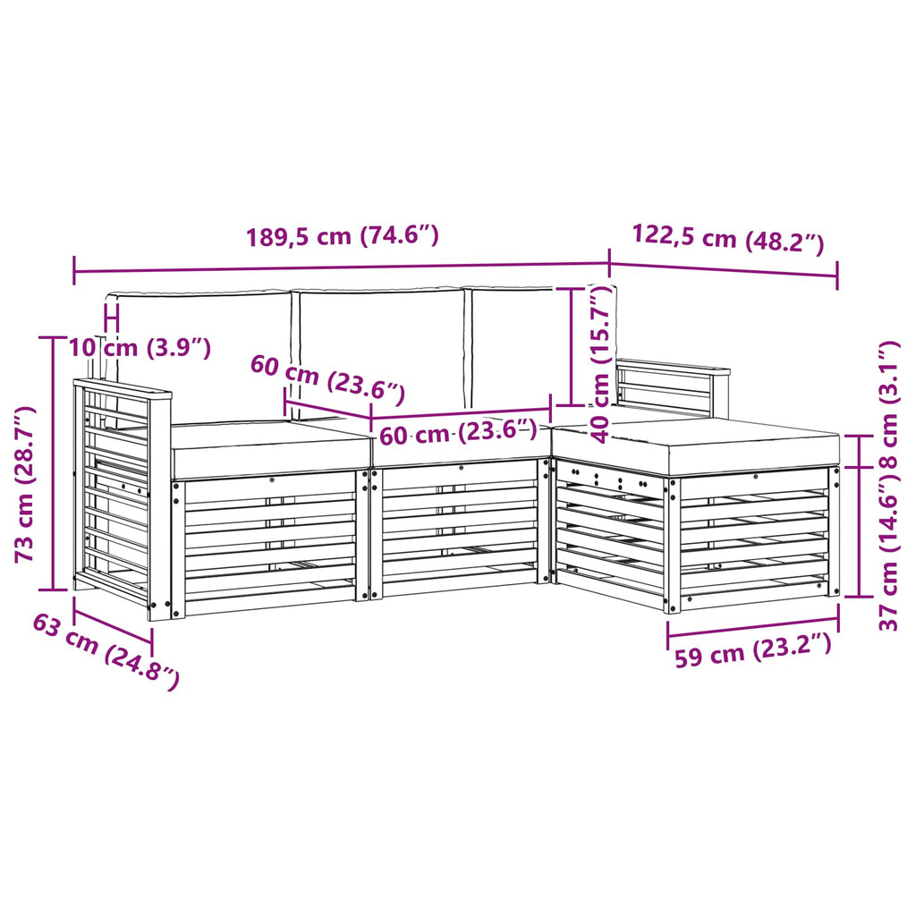 Outdoor-Sofagarnitur mit Kissen 4 pcs Natur und Creme