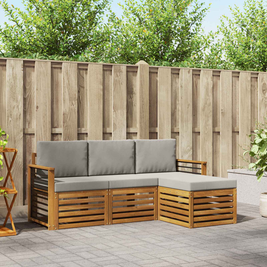 Outdoor-Sofagarnitur mit Kissen 4 pcs Natürlich und Hellgrau