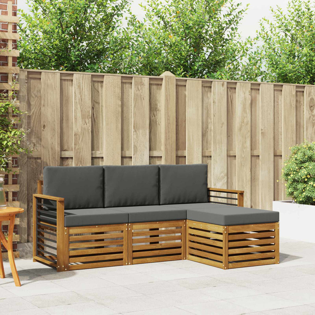 Outdoor-Sofagarnitur mit Kissen 4 pcs Natur und Anthrazit