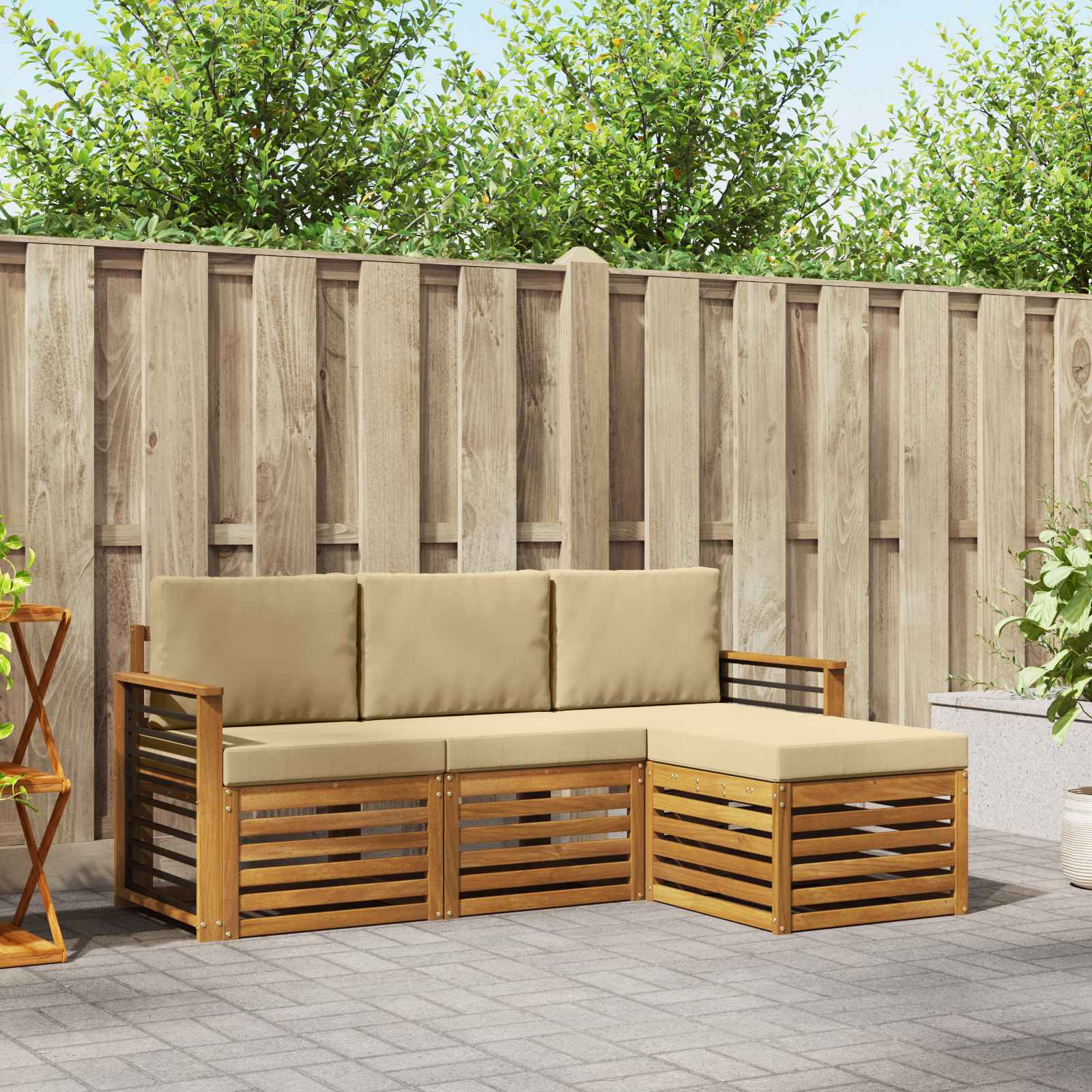 Outdoor-Sofagarnitur mit Kissen 4 pcs Natur und Beige