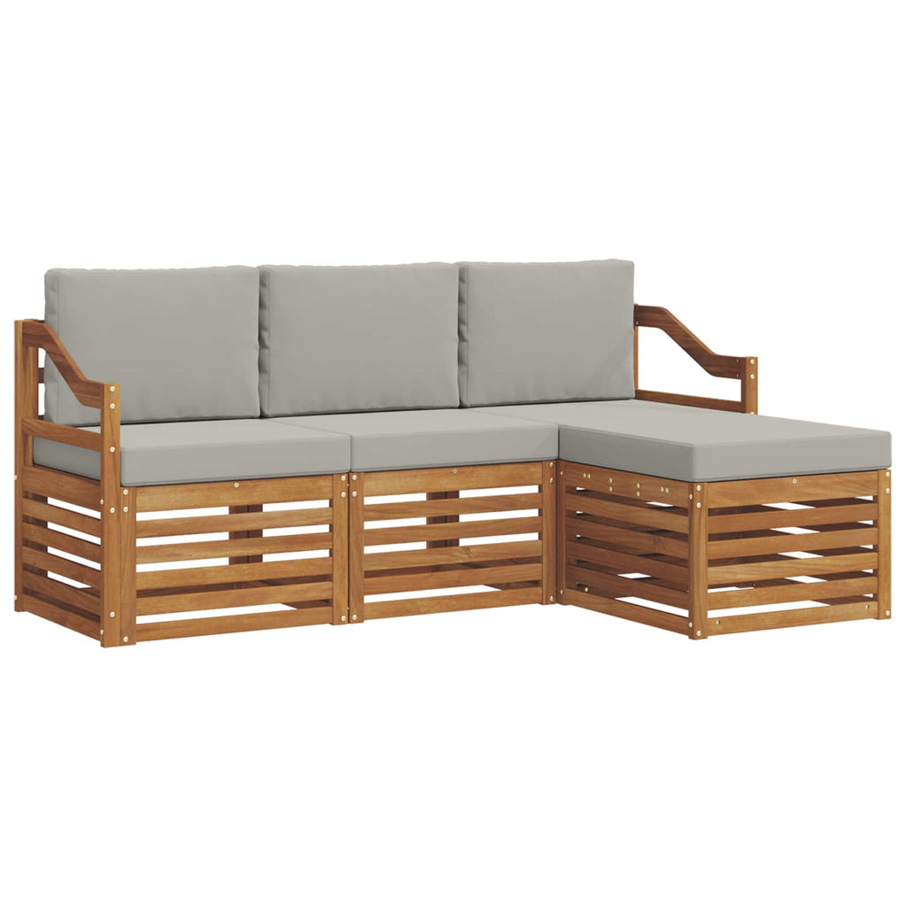 Outdoor-Sofagarnitur mit Kissen 4 pcs Natürlich und Hellgrau