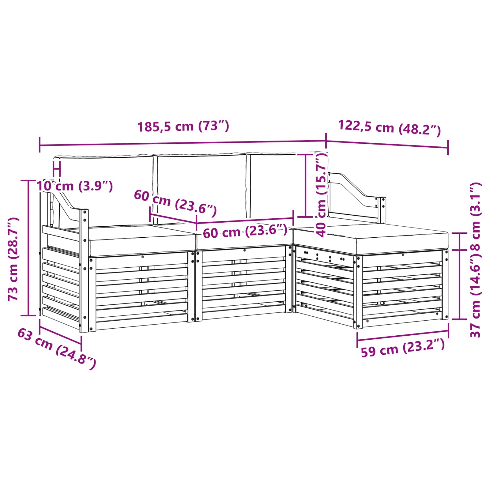 Outdoor-Sofagarnitur mit Kissen 4 pcs Natürlich und Hellgrau