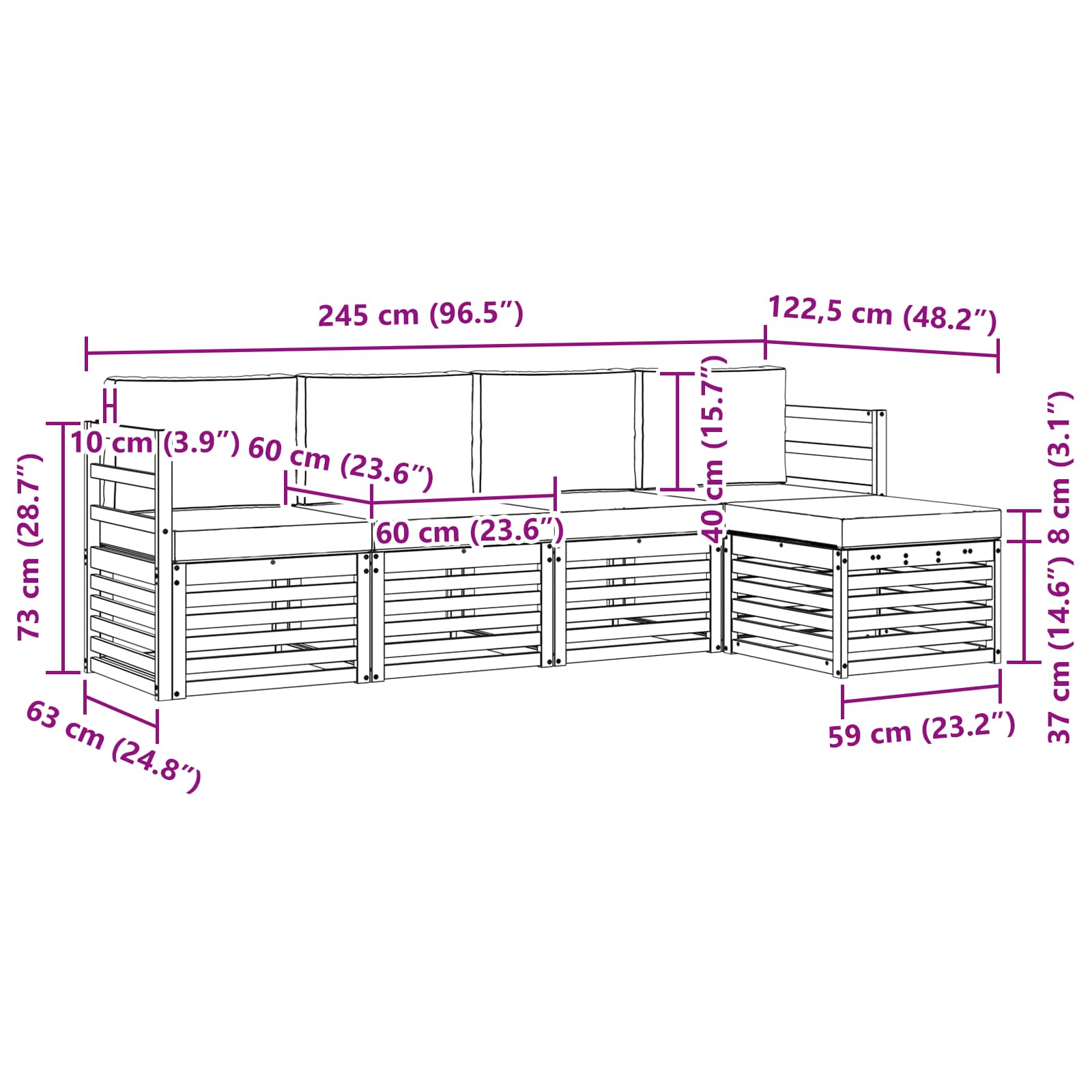 Outdoor-Sofagarnitur mit Kissen 5 pcs Natürlich und Hellgrau