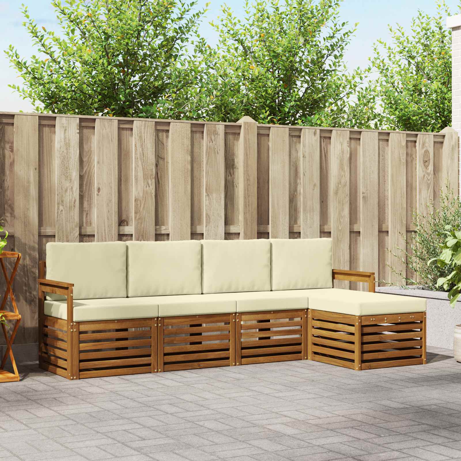 Outdoor-Sofagarnitur mit Kissen 5 pcs Natur und Creme