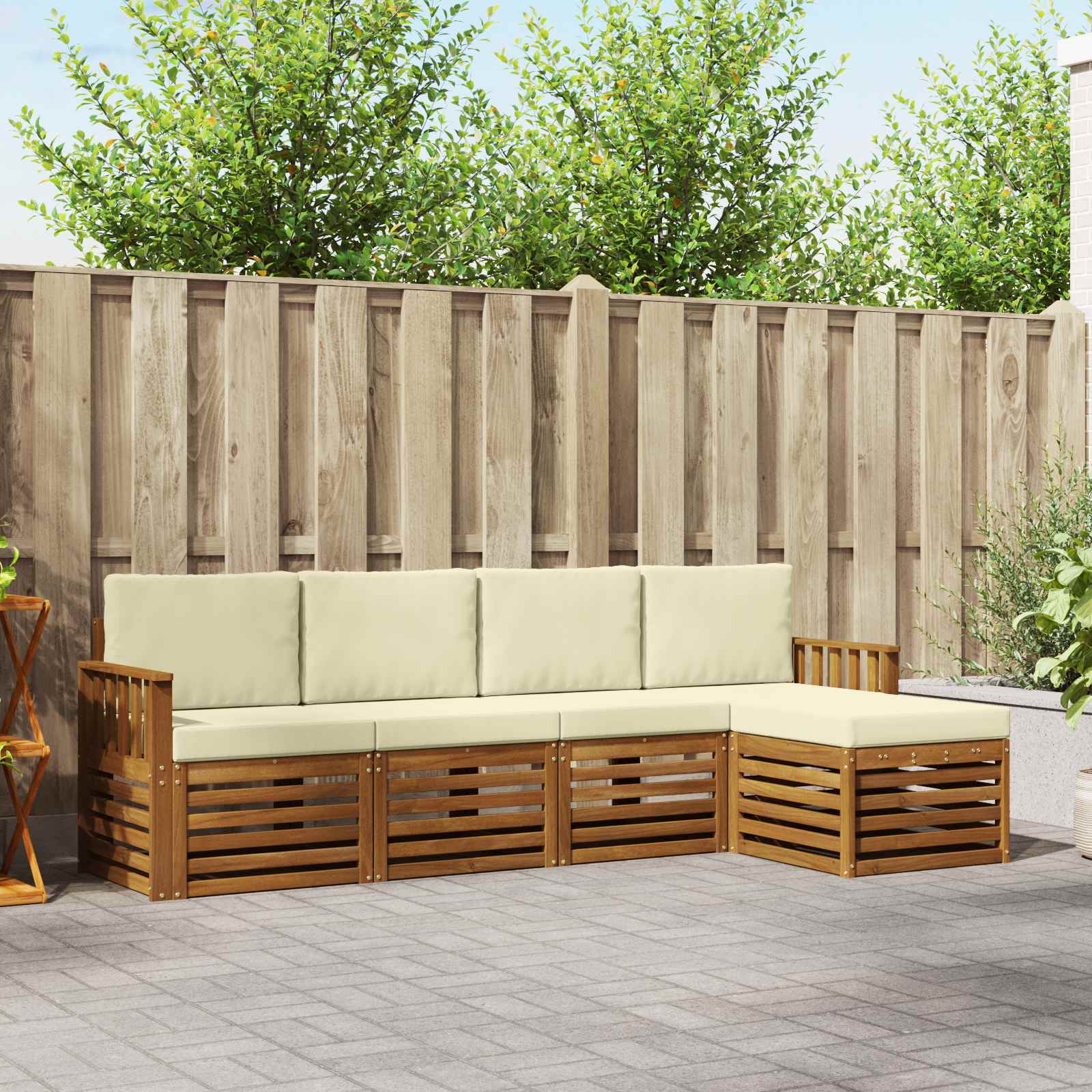 Outdoor-Sofagarnitur mit Kissen 5 pcs Natur und Creme