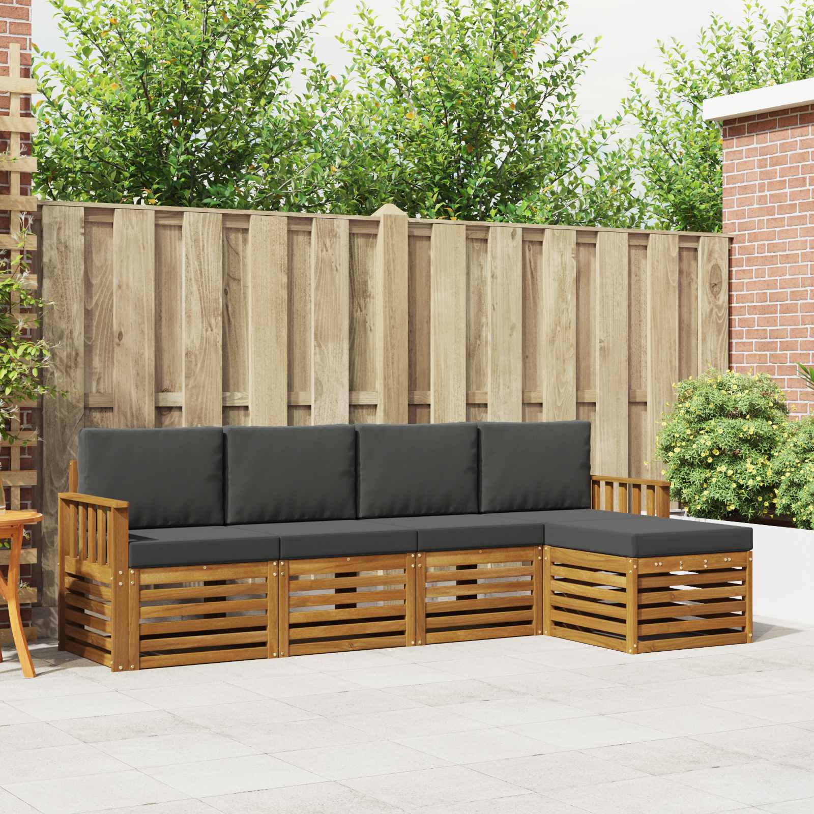 Outdoor-Sofagarnitur mit Kissen 5 pcs Natur und Anthrazit
