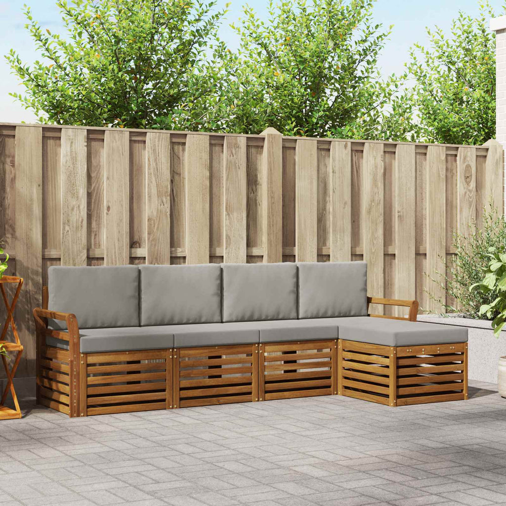 Outdoor-Sofagarnitur mit Kissen 5 pcs Natürlich und Hellgrau