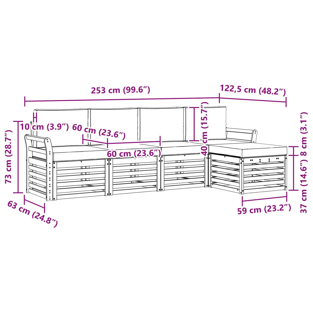 Outdoor-Sofagarnitur mit Kissen 5 pcs Natürlich und Hellgrau