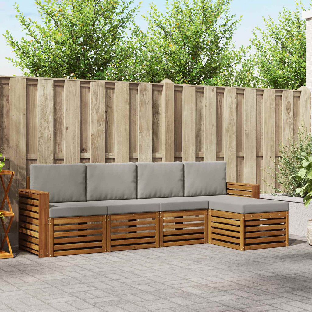 Outdoor-Sofagarnitur mit Kissen 5 pcs Natürlich und Hellgrau