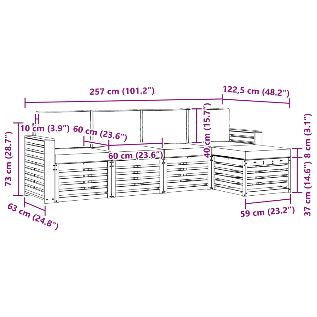 Outdoor-Sofagarnitur mit Kissen 5 pcs Natürlich und Hellgrau