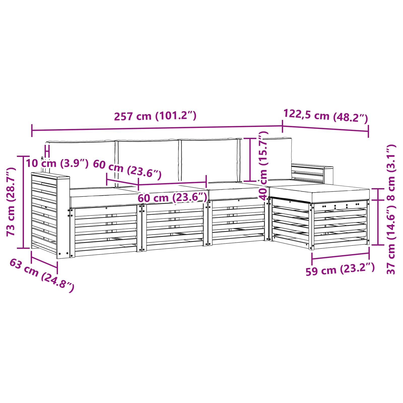 Outdoor-Sofagarnitur mit Kissen 5 pcs Natur und Anthrazit