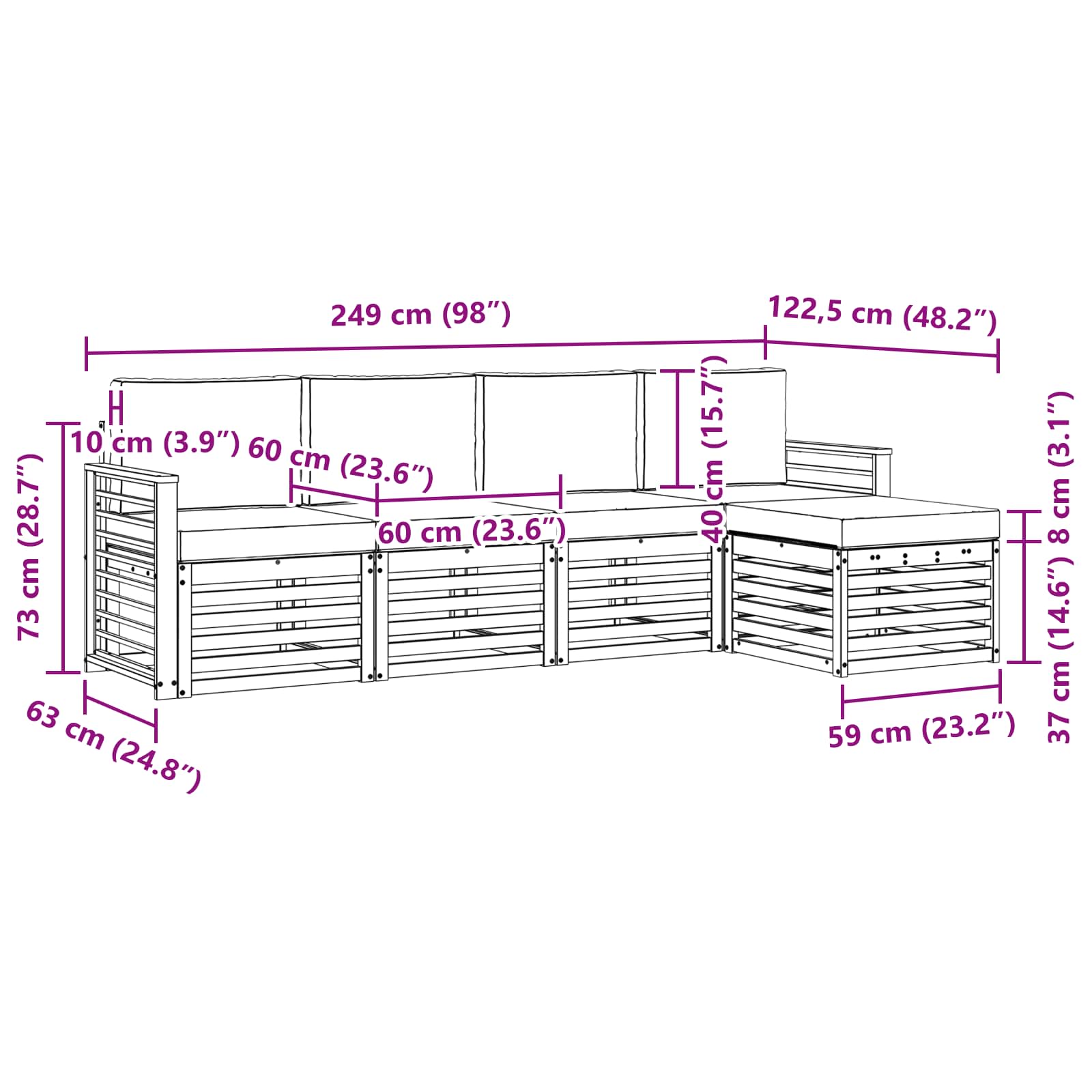 Outdoor-Sofagarnitur mit Kissen 5 pcs Natur und Creme