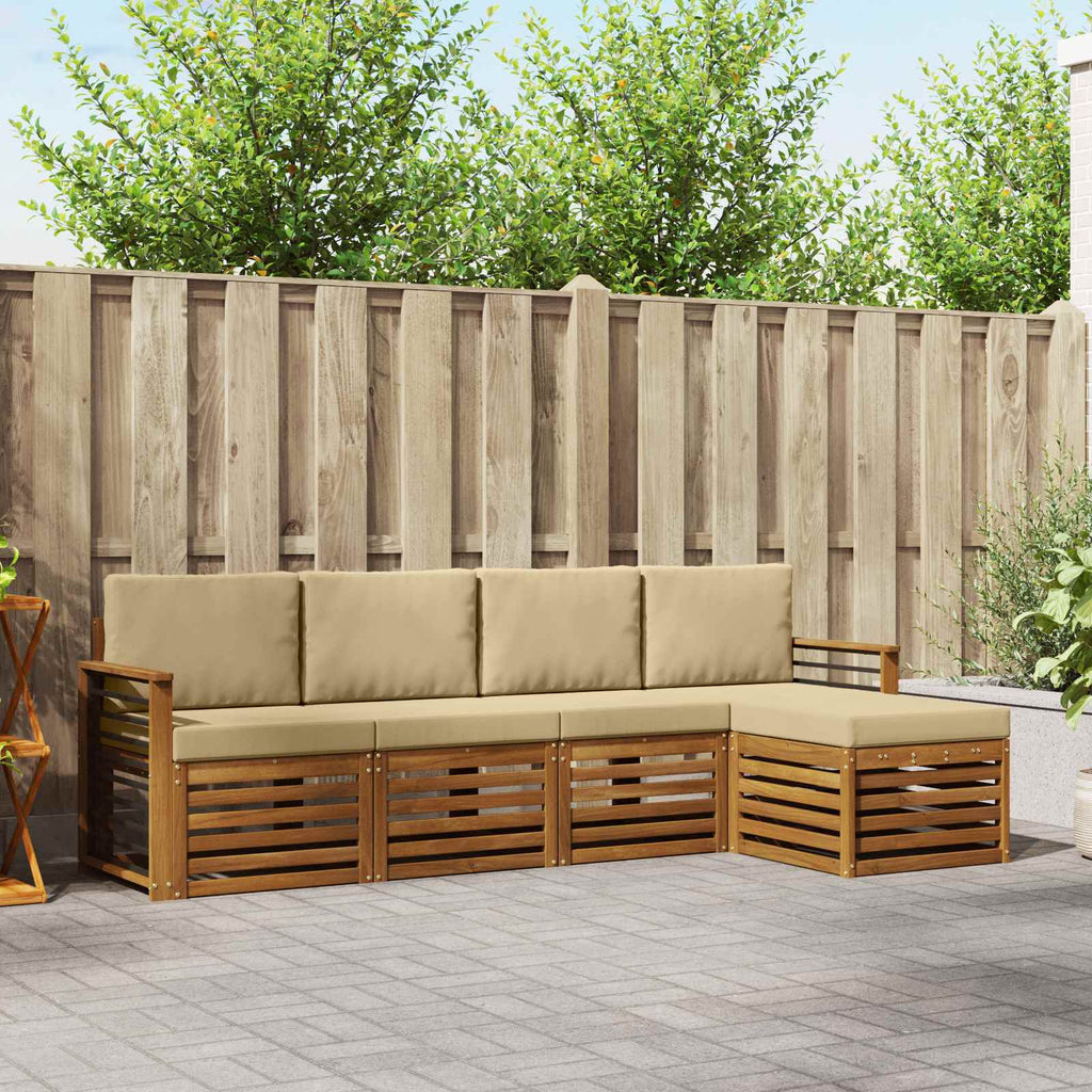 Outdoor-Sofagarnitur mit Kissen 5 pcs Natur und Beige