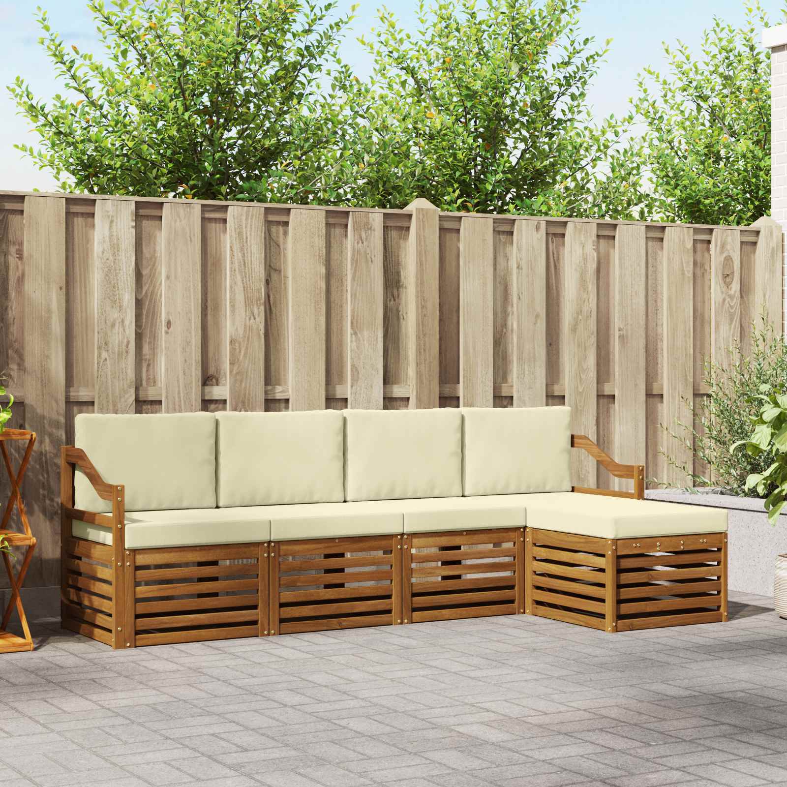 Outdoor-Sofagarnitur mit Kissen 5 pcs Natur und Creme