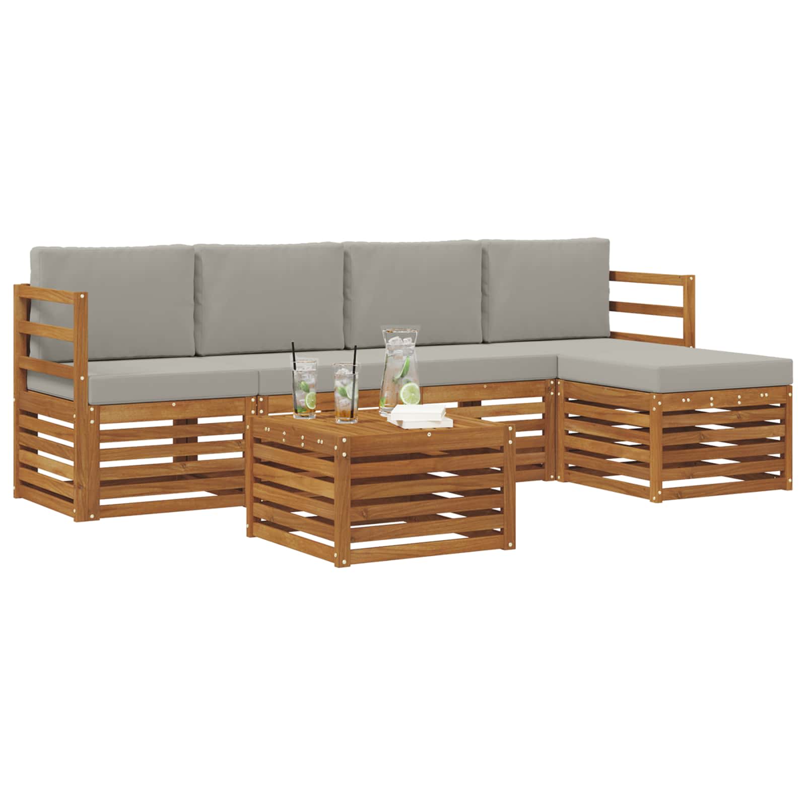 Outdoor-Sofagarnitur mit Kissen 6 pcs Natürlich und Hellgrau