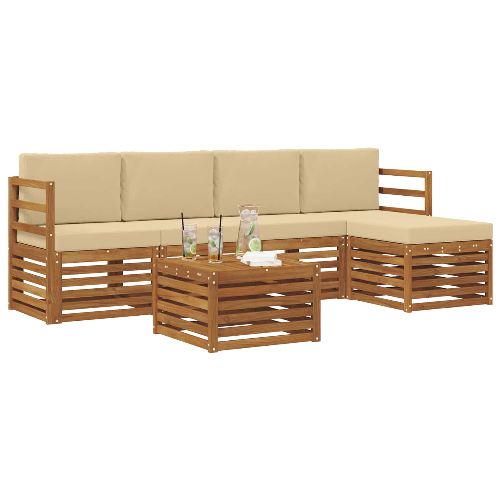 Outdoor-Sofagarnitur mit Kissen 6 pcs Natur und Beige