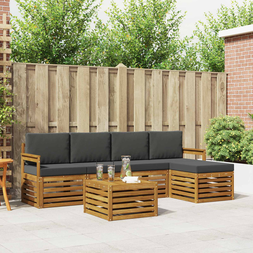 Outdoor-Sofagarnitur mit Kissen 6 pcs Natur und Anthrazit