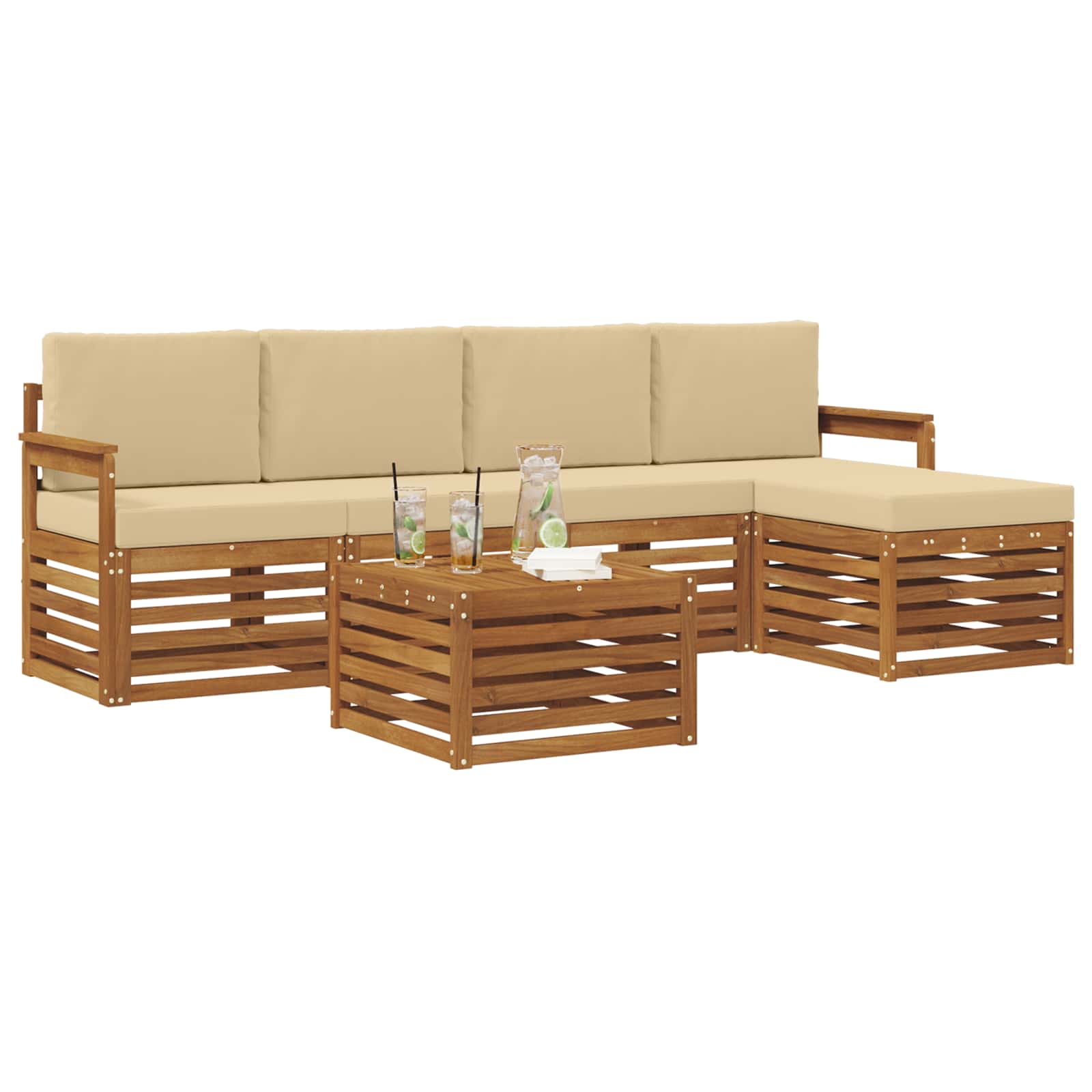 Outdoor-Sofagarnitur mit Kissen 6 pcs Natur und Beige