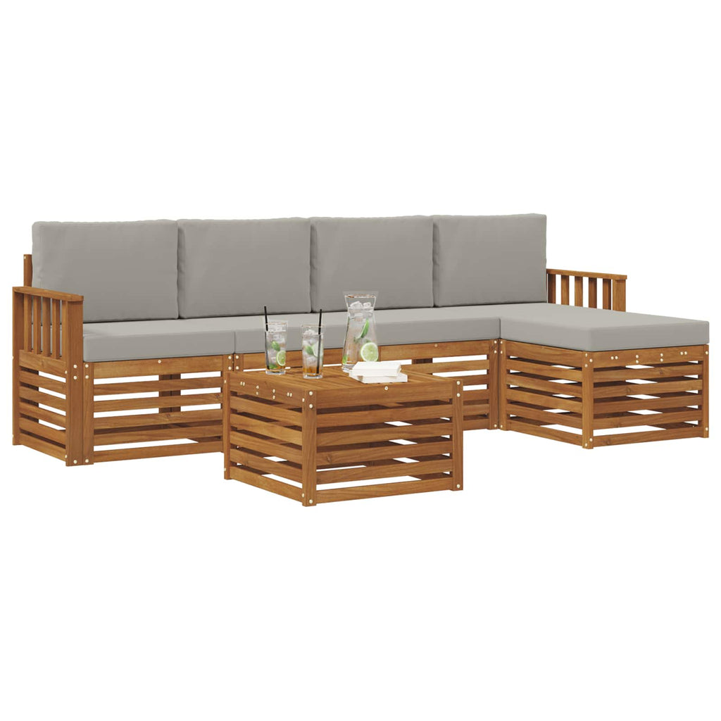 Outdoor-Sofagarnitur mit Kissen 6 pcs Natürlich und Hellgrau