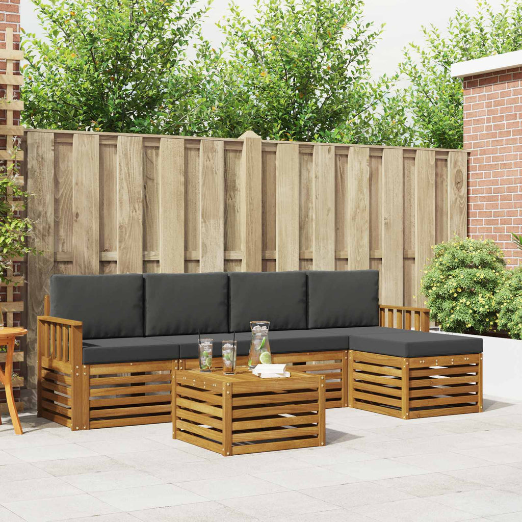 Outdoor-Sofagarnitur mit Kissen 6 pcs Natur und Anthrazit