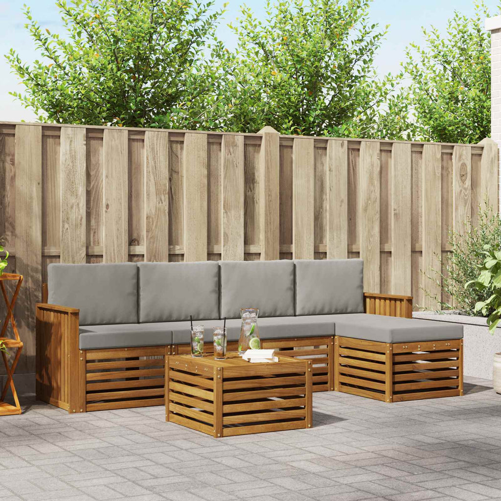 Outdoor-Sofagarnitur mit Kissen 6 pcs Natürlich und Hellgrau