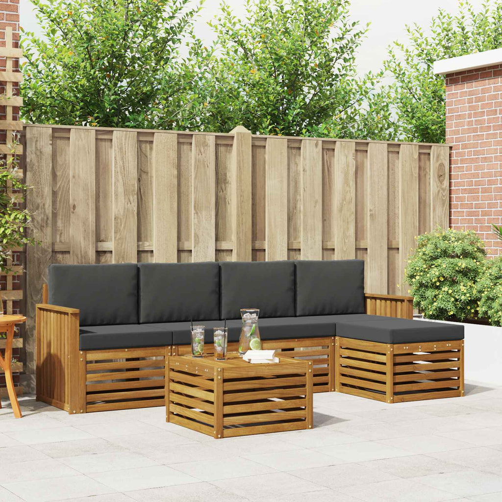 Outdoor-Sofagarnitur mit Kissen 6 pcs Natur und Anthrazit
