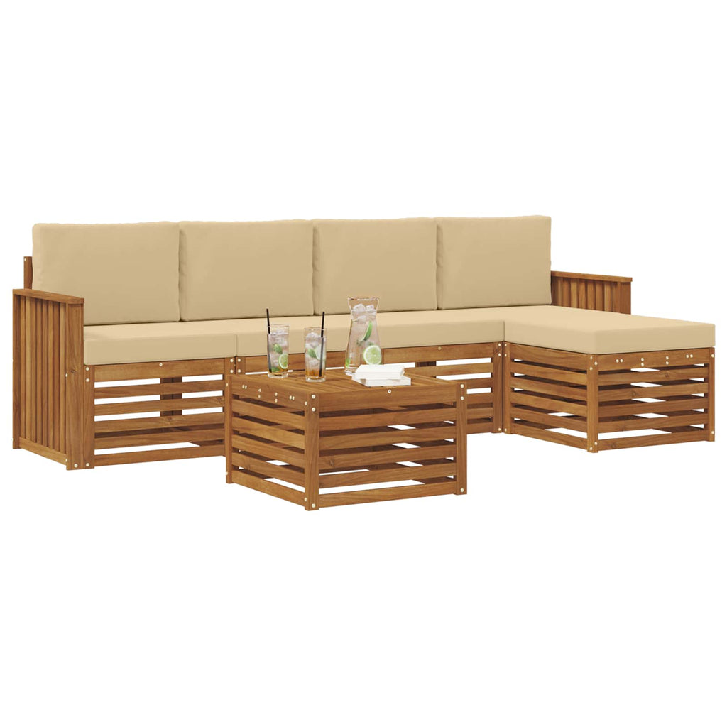 Outdoor-Sofagarnitur mit Kissen 6 pcs Natur und Beige