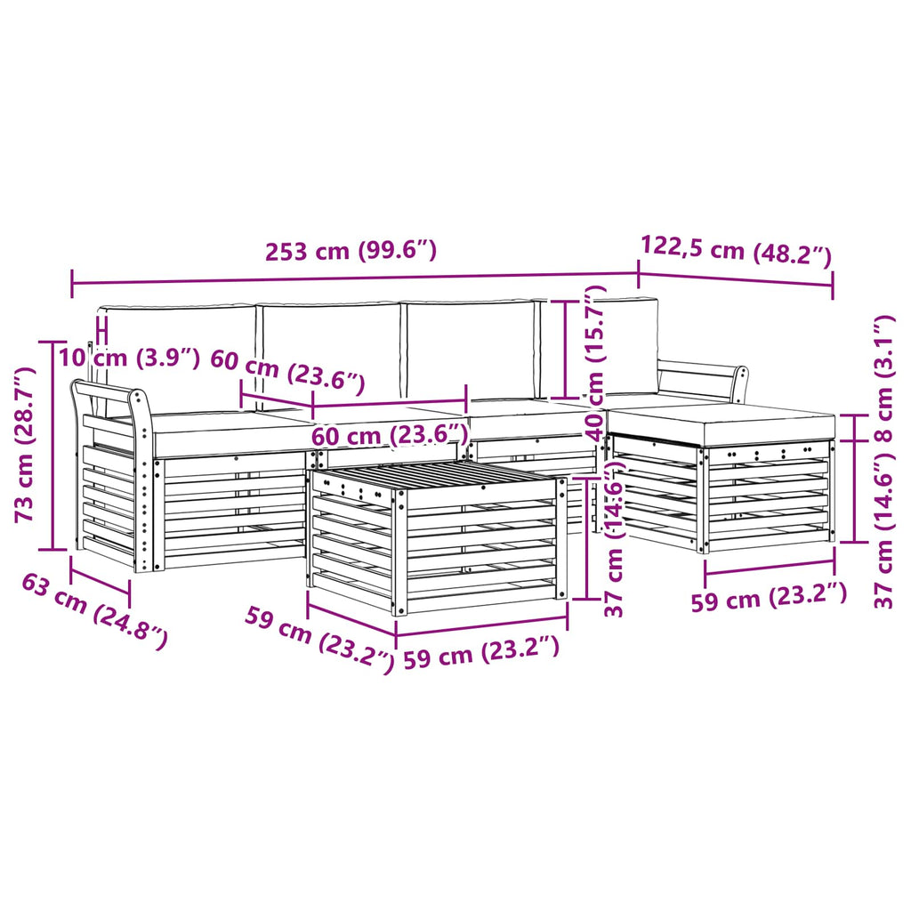 Outdoor-Sofagarnitur mit Kissen 6 pcs Natürlich und Hellgrau