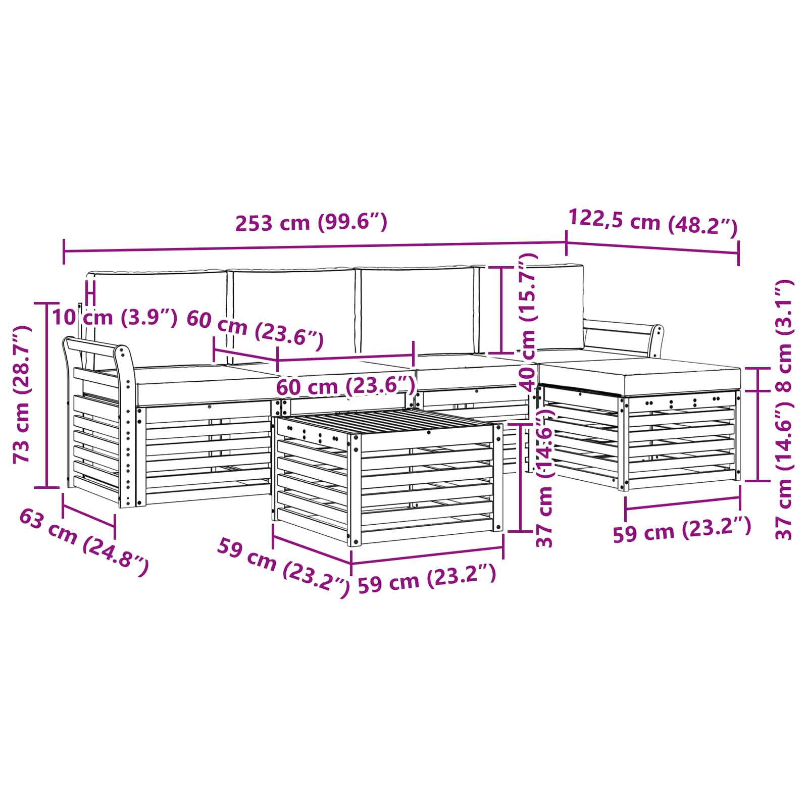 Outdoor-Sofagarnitur mit Kissen 6 pcs Natürlich und Hellgrau