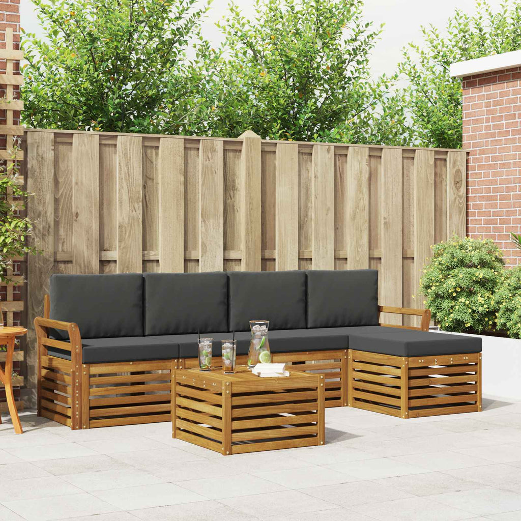 Outdoor-Sofagarnitur mit Kissen 6 pcs Natur und Anthrazit