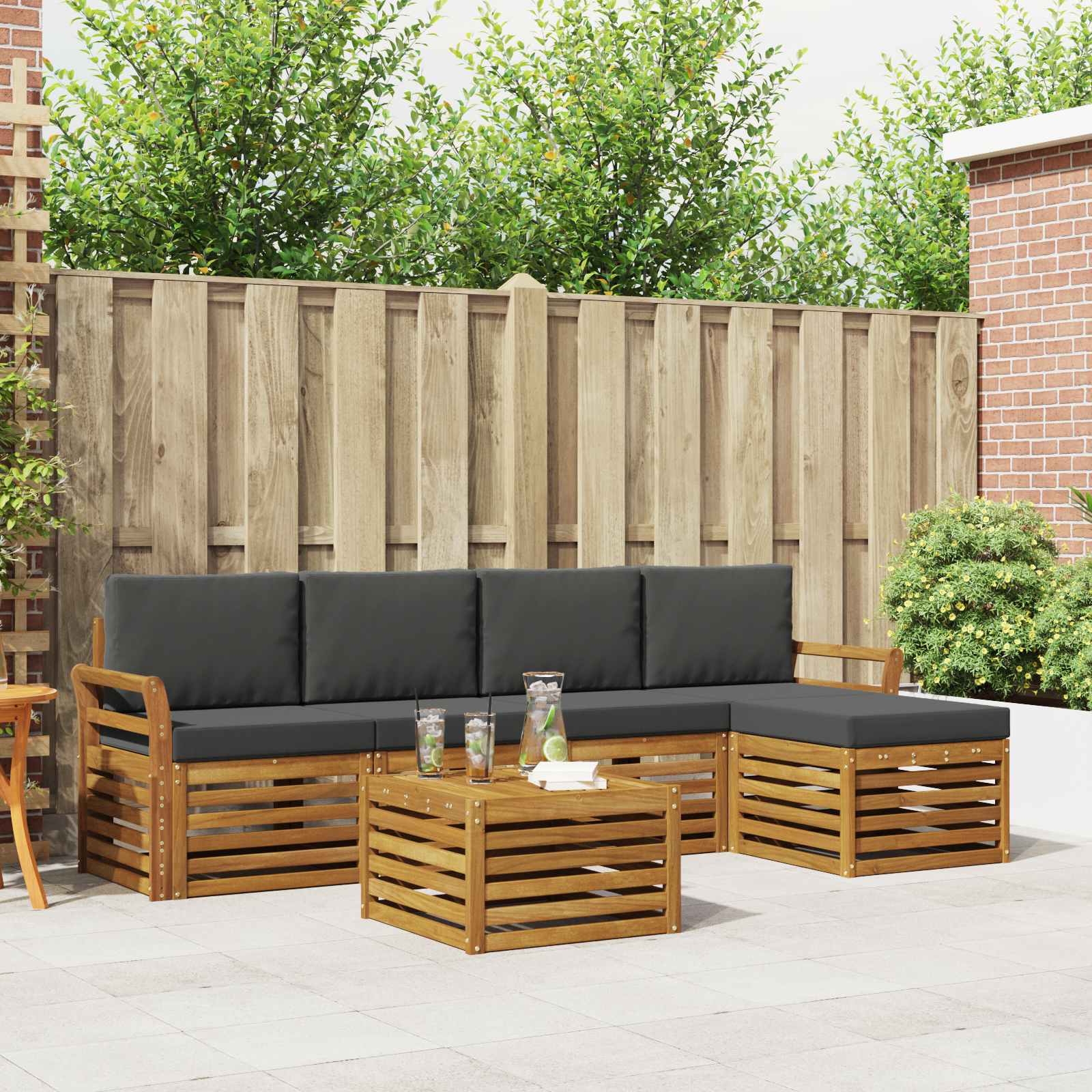 Outdoor-Sofagarnitur mit Kissen 6 pcs Natur und Anthrazit